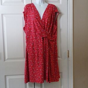 Lands' End red white blue patriotic july 4th faux wrap dress Sz 2X  EUC